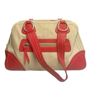 MIU MIU Canvas Red Calfskin Satchel in Fuoco